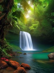 Live Wallpapers - Waterfall in Costa Rica's Rainforest wallpaper splash art, vibrant colors, intricate patterns