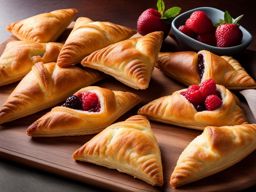 an assortment of fruit-filled turnovers, with flaky pastry and a variety of fruity fillings. 