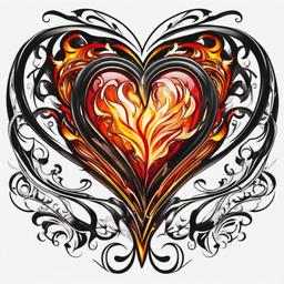 heart fire tattoo  simple color tattoo,white background
