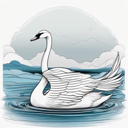 Swan Tattoo - Swan gliding gracefully on a serene lake  few color tattoo design, simple line art, design clean white background