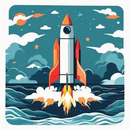 Rocket flying over the ocean clipart.  vector style illustration, white background