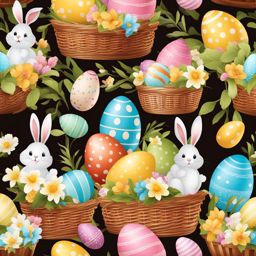 easter clipart transparent background in an easter basket - with playful eggs and bunnies. 