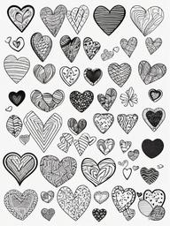 Hearts and Doodles Coloring Pages - Fun and Playful Heart Doodles  minimal black outline printable sheet, coloring page