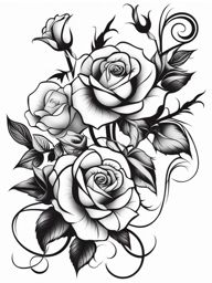 Vine of roses tattoo, Tattoos featuring vines adorned with roses.  color, tattoo patterns, white clean background