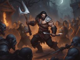 sylas grimjaw, a half-orc barbarian, is cleaving through a horde of undead in a haunted graveyard. 
