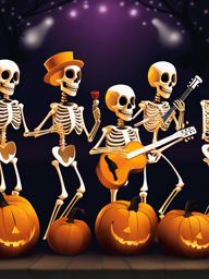 skeleton band performance - paint a lively performance by a band of animated skeletons playing spooky tunes. 