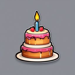 Cake with Candle Sticker - Cake adorned with a lit birthday candle, ,vector color sticker art,minimal