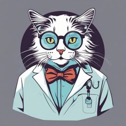 Cat as a bumbling scientist with wild hair  minimalist color design, white background, t shirt vector art