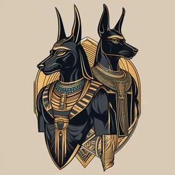 Anubis and Horus Tattoo-Intricate and symbolic tattoo featuring Anubis and Horus, two prominent deities in Egyptian mythology.  simple color vector tattoo