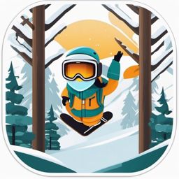 Snowboarding and Forest Emoji Sticker - Snowboarding in snowy forests, , sticker vector art, minimalist design