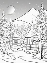 Kawaii Winter Coloring Pages - Snowy Scenes with Cute Animals  minimal black outline printable sheet, coloring page