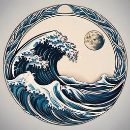 Waves Moon Tattoo - Depicts waves alongside a moon, creating a serene and mystical design that combines celestial and aquatic elements.  simple tattoo design