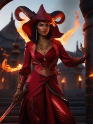 Seraphina Emberflame, a tiefling warlock with a burning ambition detailed matte painting, deep color, fantastical, intricate detail, splash screen, complementary colors, fantasy concept art, 8k resolution trending on artstation unreal engine 5