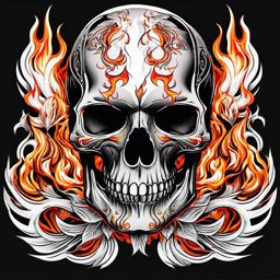 skull with flame tattoos  simple color tattoo,white background