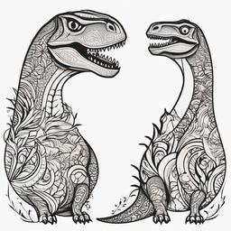 Matching Dino Tattoo - Symbolize unity with matching dinosaur-themed tattoos for couples or friends.  simple vector color tattoo,minimal,white background