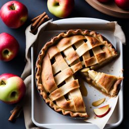 deep-dish apple pie filled with cinnamon-spiced apples and a flaky crust. 