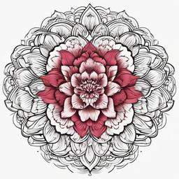 Carnation Mandala Tattoo,Intricacies of mandala art combined with a carnation, a mesmerizing and spiritual tattoo choice.  simple color tattoo,minimal vector art,white background