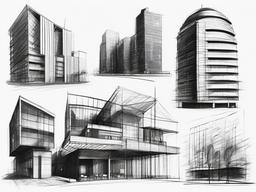 drawing of buildings with different architectures  minimal rough sketch scribbles,doodles,black and white