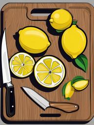 Lemon clipart - lemon on a cutting board with a knife  color,minimalist,vector clipart