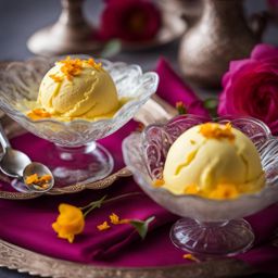 rosewater and saffron ice cream, an iranian specialty, enjoyed at a persian new year celebration. 