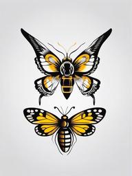 bumblebee and butterfly tattoo  simple color tattoo, minimal, white background