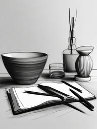 sketch of still life  minimal rough sketch scribbles,doodles,black and white