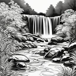 Scenic view of a waterfall with lush greenery  simple coloring pages