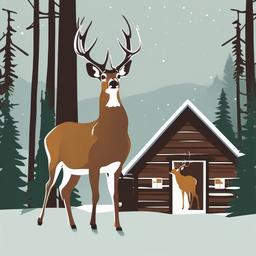 Deer clipart - deer standing proudly in front of a cabin  color,minimalist,vector clipart