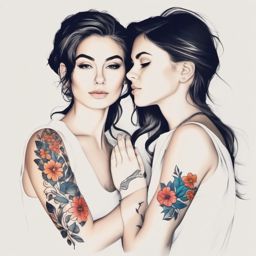 Sibling tattoos: Symbolic ink representing the enduring bond and shared experiences between siblings.  color tattoo style, minimalist, white background