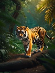 Cute Tiger Prowling in the Indian Jungle 8k, cinematic, vivid colors