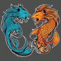 leo and pisces tattoo  simple vector color tattoo