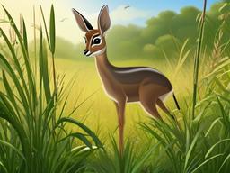 Dik-Dik Cartoon - Cartoon of dik-dik in tall grass  