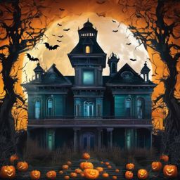 Halloween Backgrounds - Ghostly Haunting in Abandoned Mansion wallpaper splash art, vibrant colors, intricate patterns