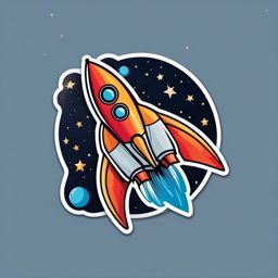 Rocket in Space Sticker - Rocket soaring through outer space, ,vector color sticker art,minimal