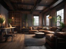 In the loft, Post-Apocalyptic interior design incorporates salvaged furnishings, dynamic textures, and rugged decor that create a lively and personalized living area.  