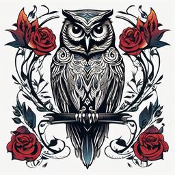 Dead Owl Tattoo - Channel mystique and symbolism with a tattoo featuring a portrayal of a dead owl.  simple color tattoo,vector style,white background