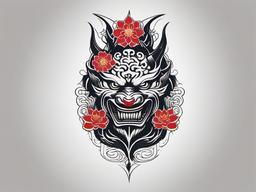 Japanese Evil Tattoo - Tattoo depicting evil motifs inspired by Japanese folklore.  simple color tattoo,white background,minimal