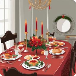 Celebration clipart - holiday dinner with a decorated table  color,minimalist,vector clipart