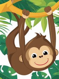 monkey clipart - swinging through the jungle canopy. 