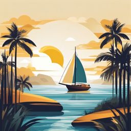 Sailboat Adventure clipart - A sailboat journey on a sunny day., ,vector color clipart,minimal