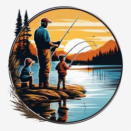 Dad and kids fishing at the lake  color vector art, t shirt design, minimum white background