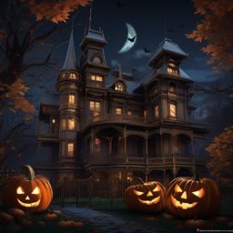 Haunted Victorian Manor in Anime Style Halloween Anime Wallpaper intricate details, patterns, wallpaper photo