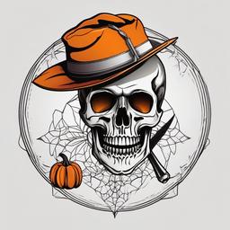 Halloween Skull Tattoo - Tattoo featuring a skull with a Halloween theme.  simple color tattoo,minimalist,white background