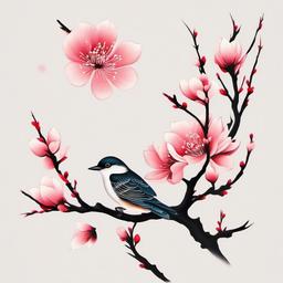 traditional japanese sakura tattoo  simple color tattoo,white background,minimal