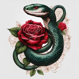 Snake with rose tattoo, Tattoos combining snake imagery with roses.  color, tattoo patterns, white clean background