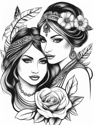 mother daughter tattoos design black and white 