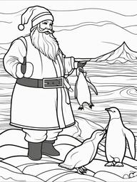 Santa and Penguins Coloring Pages - Santa Enjoying Time with Penguins  minimal black outline printable sheet, coloring page