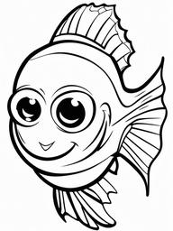 Fish Coloring Pages - Cartoon fish with big eyes and a smile  simple coloring pages