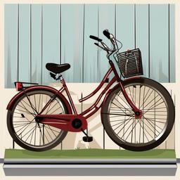 Bike clipart - bike parked against a fence  