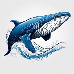 Blue Whale Tattoo - Enormous blue whale breaching from the ocean  few color tattoo design, simple line art, design clean white background